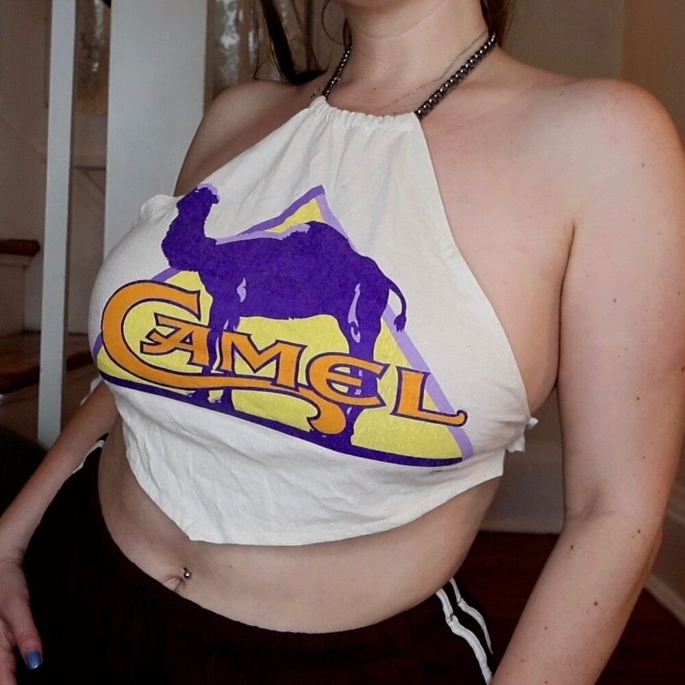 Reworked Vintage Camel Halter Top - fits size XS-Medium Chain Neck Y2K Festival